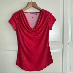 Athleta Costa Cowl Neck Stretchy Top, Size Small, Bright Red with tonal print